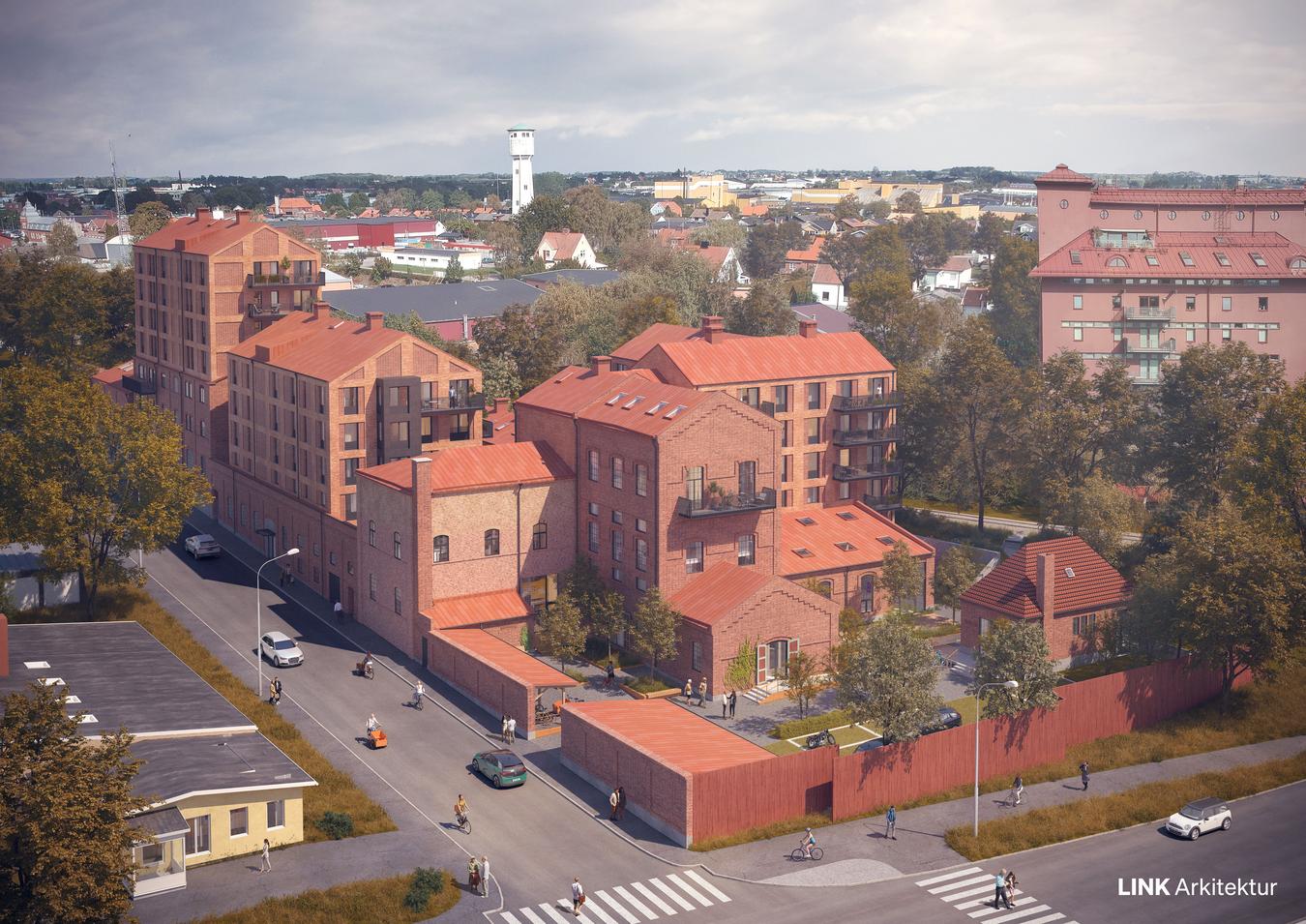 Spritfabrikken i Eslöv, Skåne. Illustrasjon: LINK Arkitektur. 