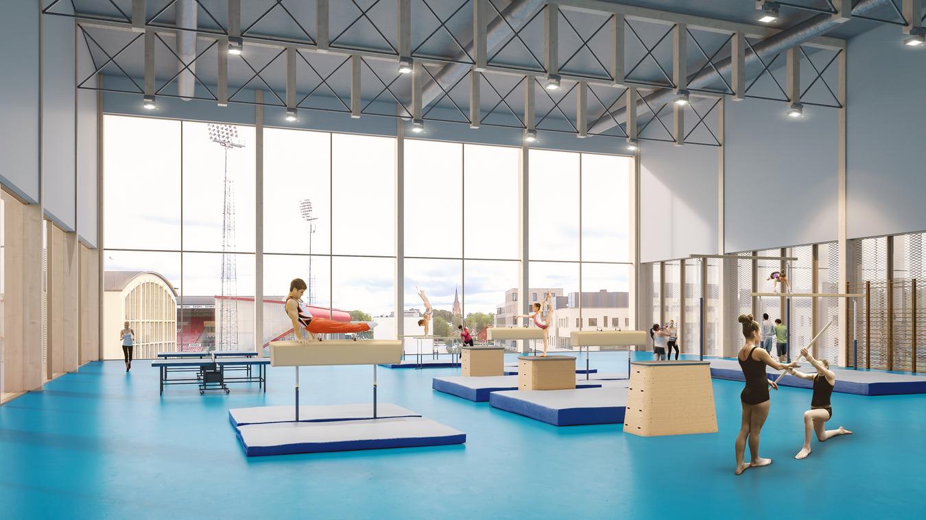 Gym med panoramautsikt. Illustration