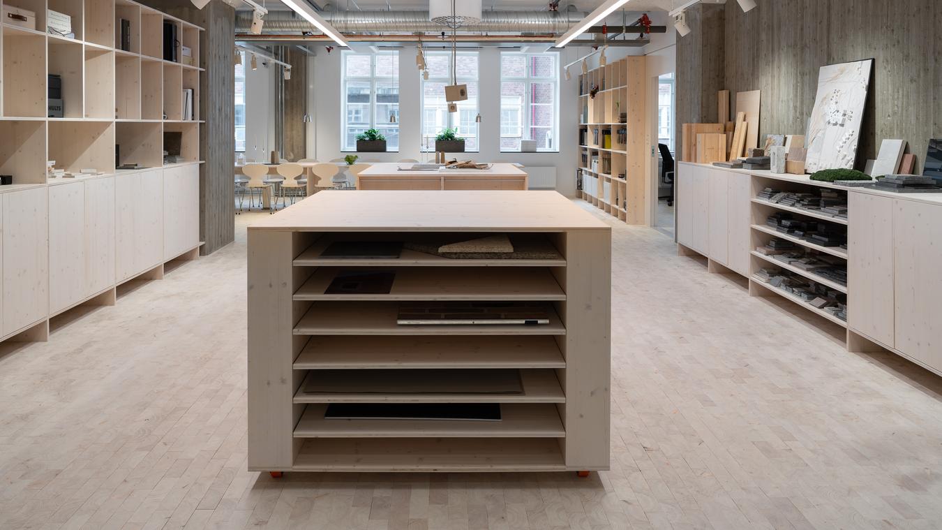 Material library in an open office landscape. Photo