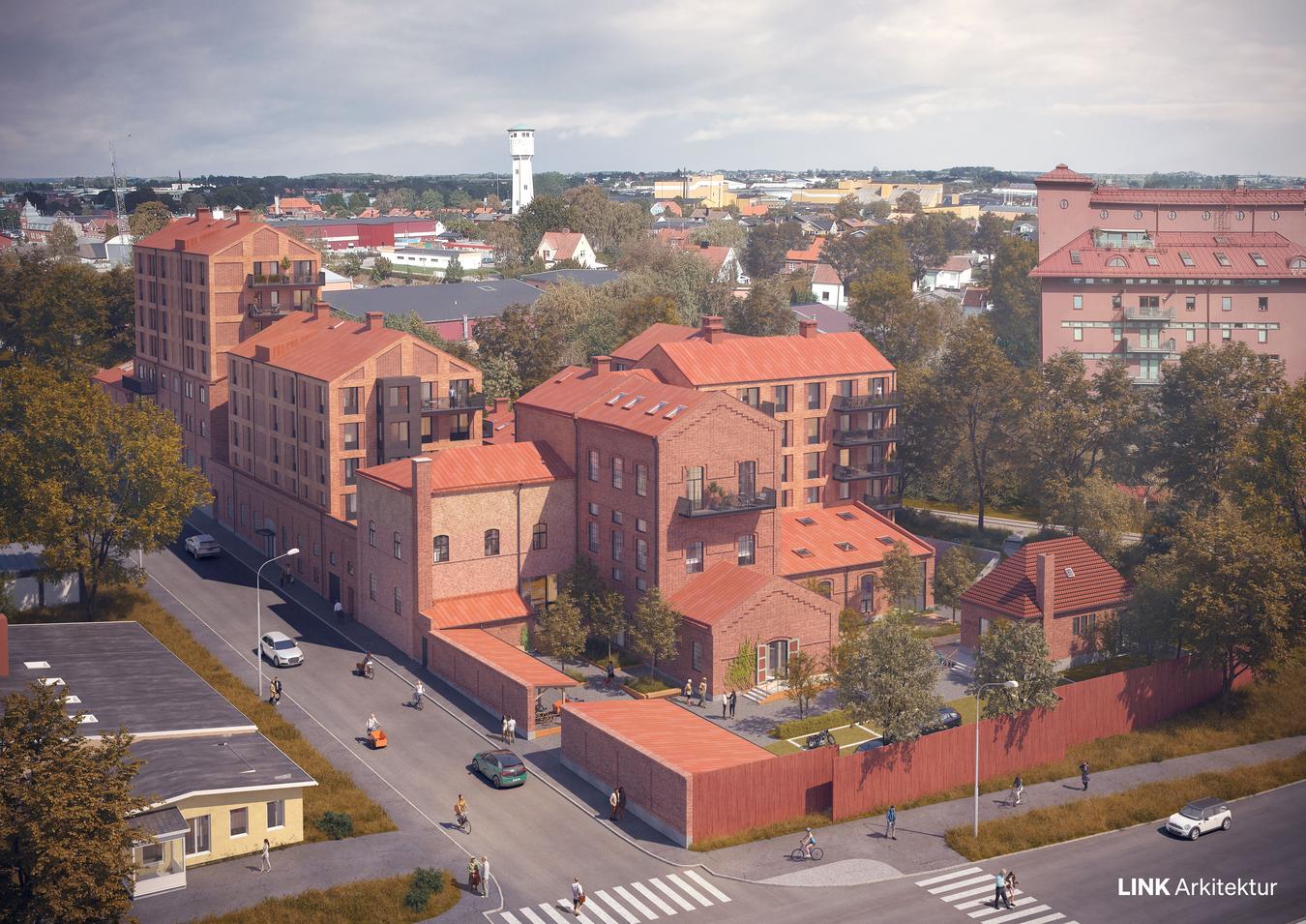 Spritfabrikken i Eslöv, Skåne. Illustrasjon: LINK Arkitektur.